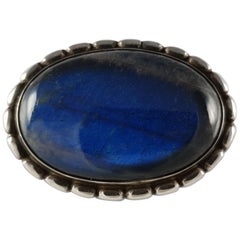 Antique Early Georg Jensen circa 1915-1927 #145 Silver and Labradorite Cabochon Brooch