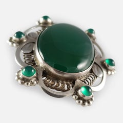 Georg Jensen Silver and Green Agate Brooch, #157, circa 1915-1930