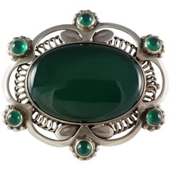 Georg Jensen Silver and Green Agate Brooch, #157, circa 1915-1930 