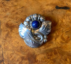 Early Georg Jensen Lapis Lazuli Flower Brooch Pin 71 Denmark 1933-1944 Sterling