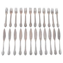 Early Georg Jensen Lily of the Valley Fish Service in Silver 830 for Twelve P.