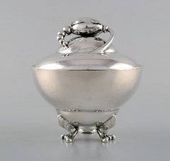 Early Georg Jensen Magnolia Sugar Bowl on Feet in Sterling Silver, 1920s
