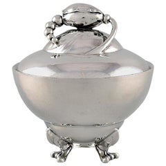 Early Georg Jensen Magnolia Sugar Bowl on Feet in Sterling Silver, 1920s