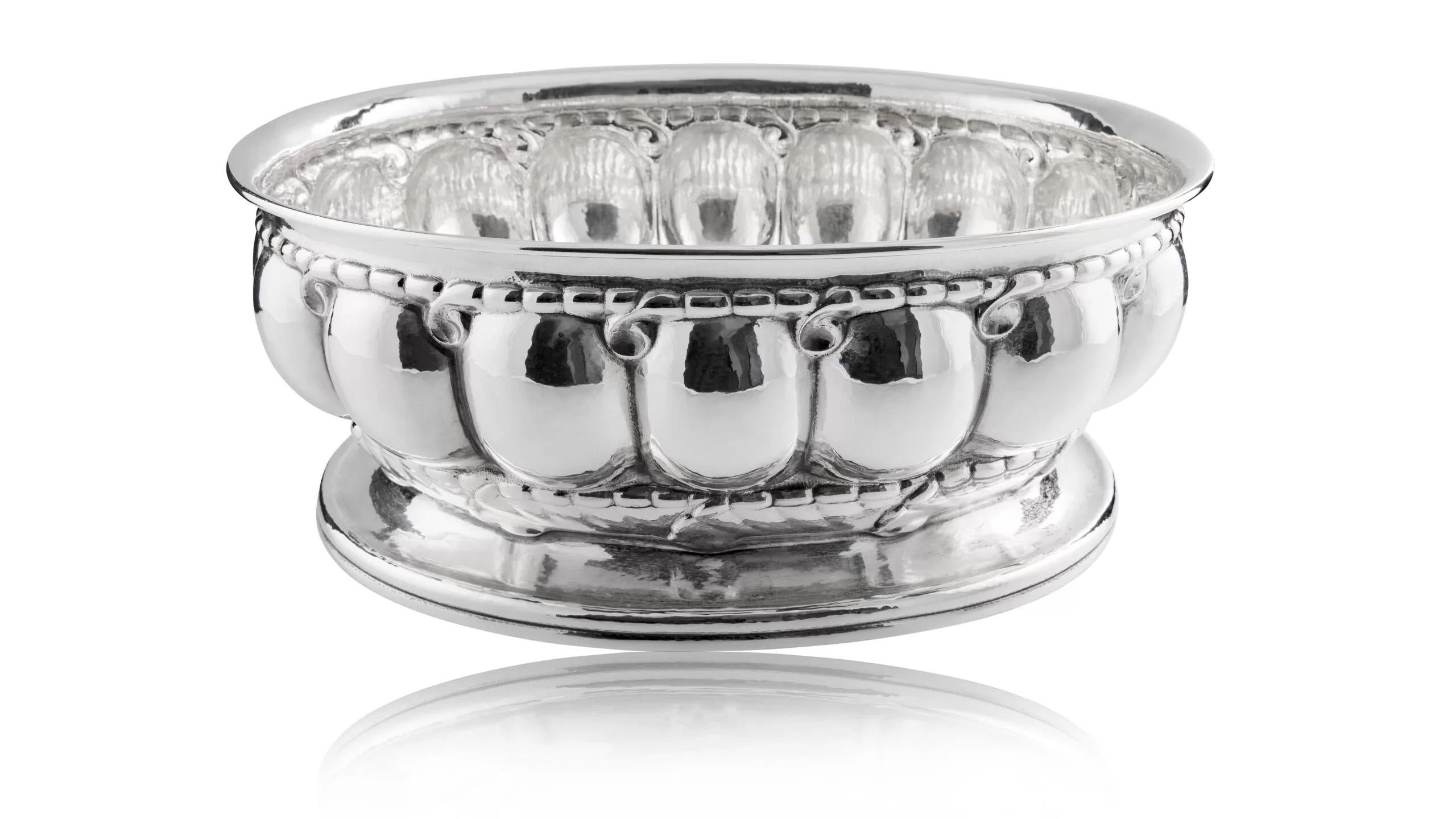 A large early Georg Jensen sterling silver centerpiece bowl, design #189 from 1914 by Georg Jensen, this design often called 