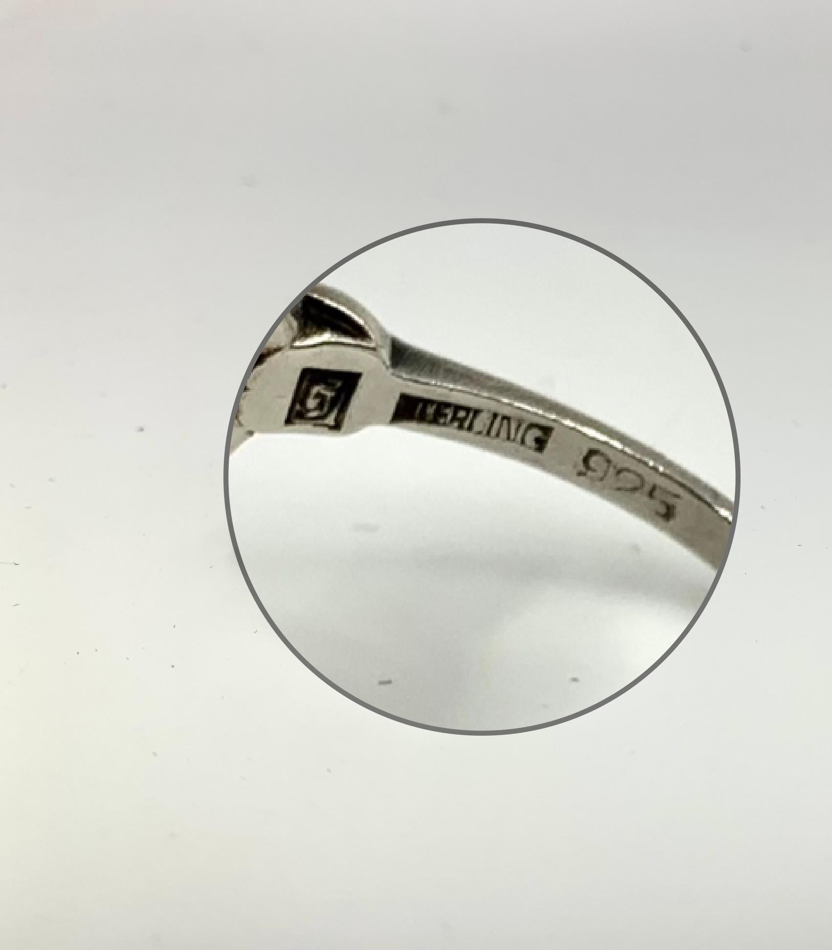 Early Georg Jensen Moonlight Blossom Cabochon Sapphire Sterling Silver Ring 2