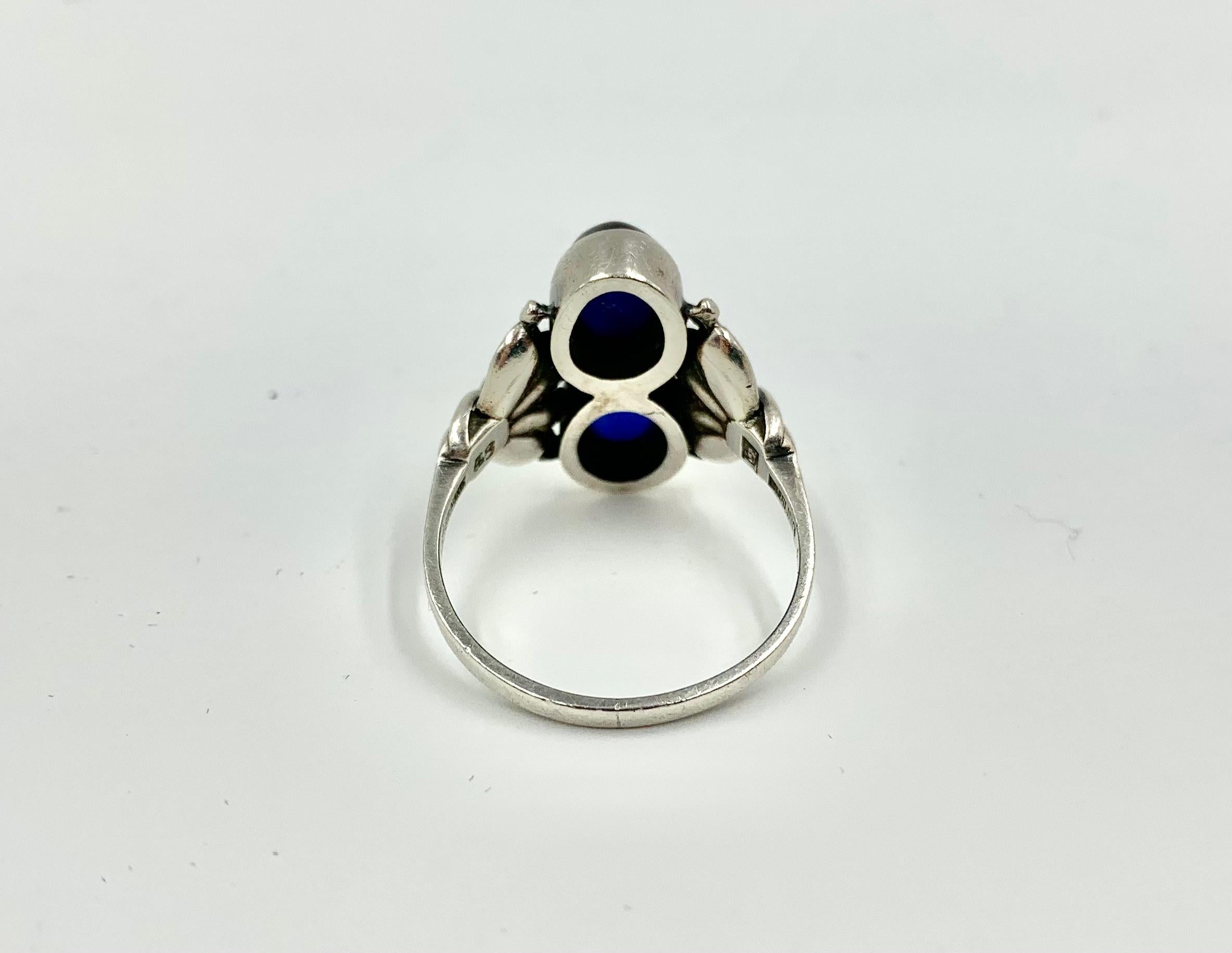 Early Georg Jensen Moonlight Blossom Cabochon Sapphire Sterling Silver Ring 3