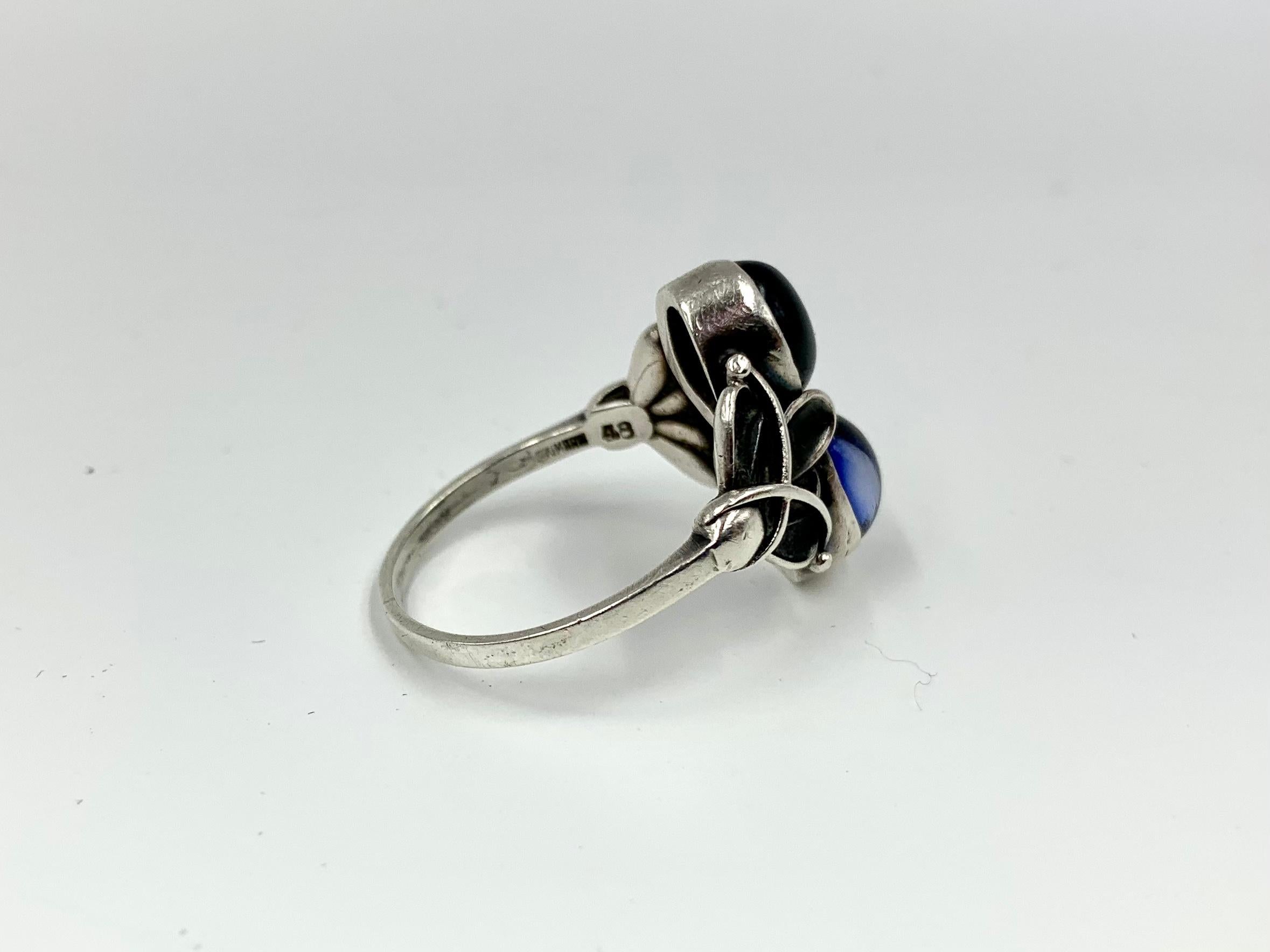 Early Georg Jensen Moonlight Blossom Cabochon Sapphire Sterling Silver Ring 4