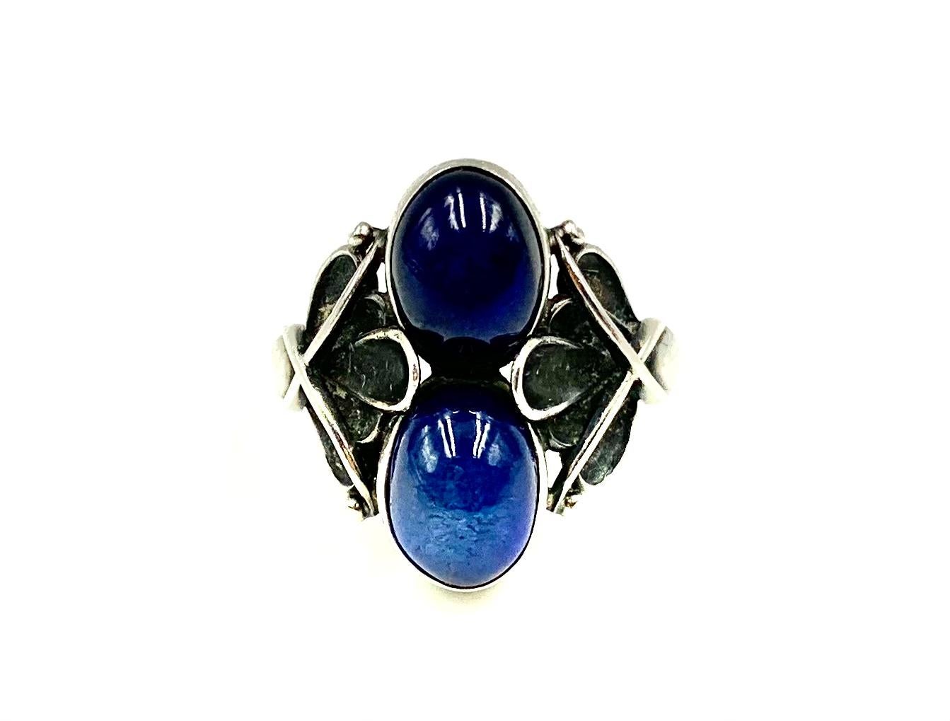 Early Georg Jensen Moonlight Blossom Cabochon Sapphire Sterling Silver Ring 5