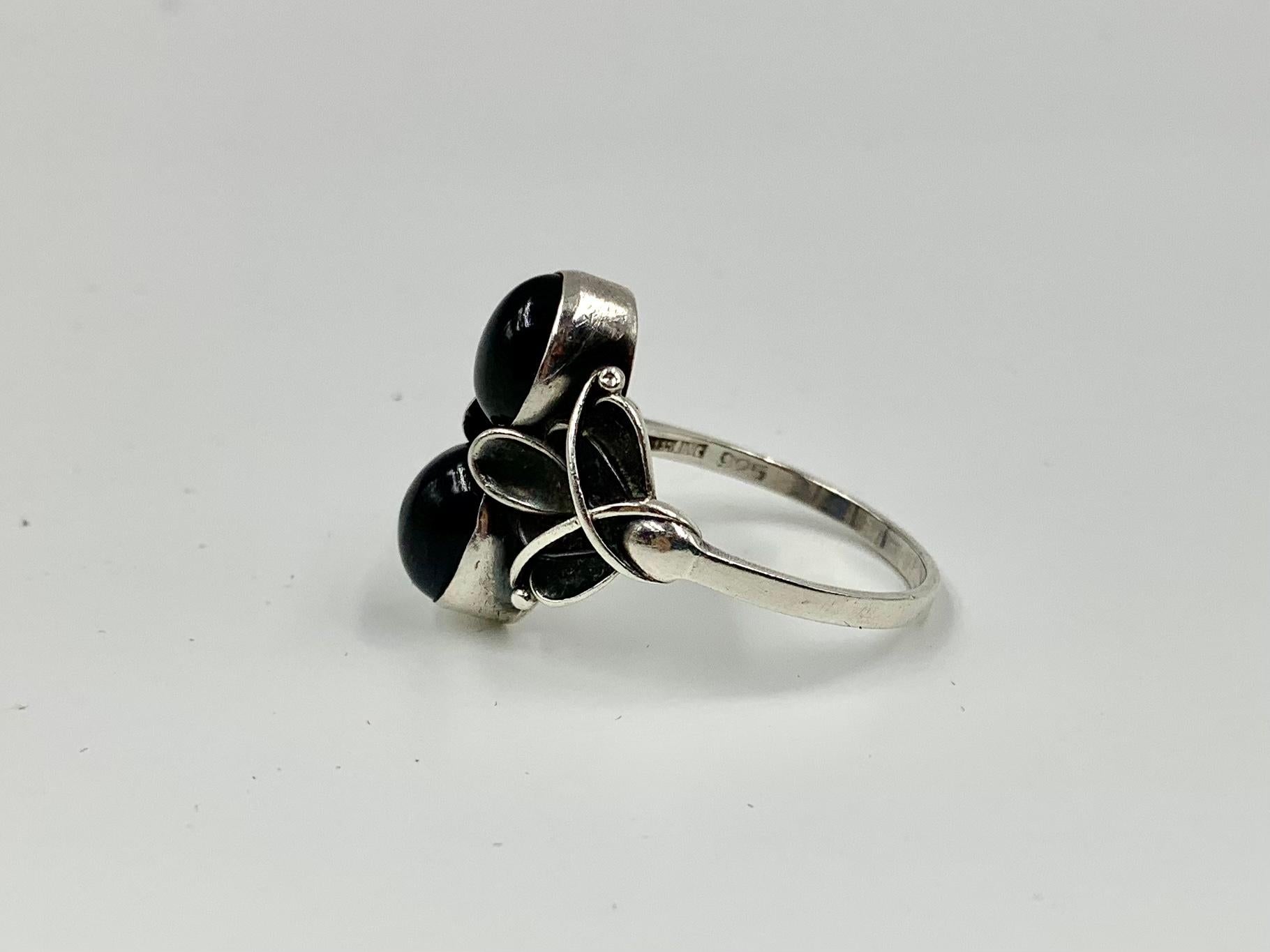 Early Georg Jensen Moonlight Blossom Cabochon Sapphire Sterling Silver Ring 1