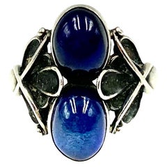 Vintage Early Georg Jensen Moonlight Blossom Cabochon Sapphire Sterling Silver Ring