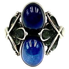 Früher Georg Jensen Mondlichtblüten-Cabochon-Saphir-Ring aus Sterlingsilber