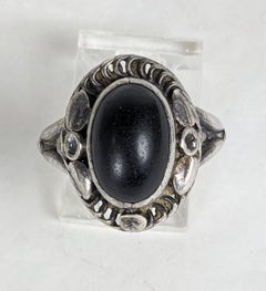 Anillo Georg Jensen temprano con cabujón de ónix, Flor de luna, nº 1