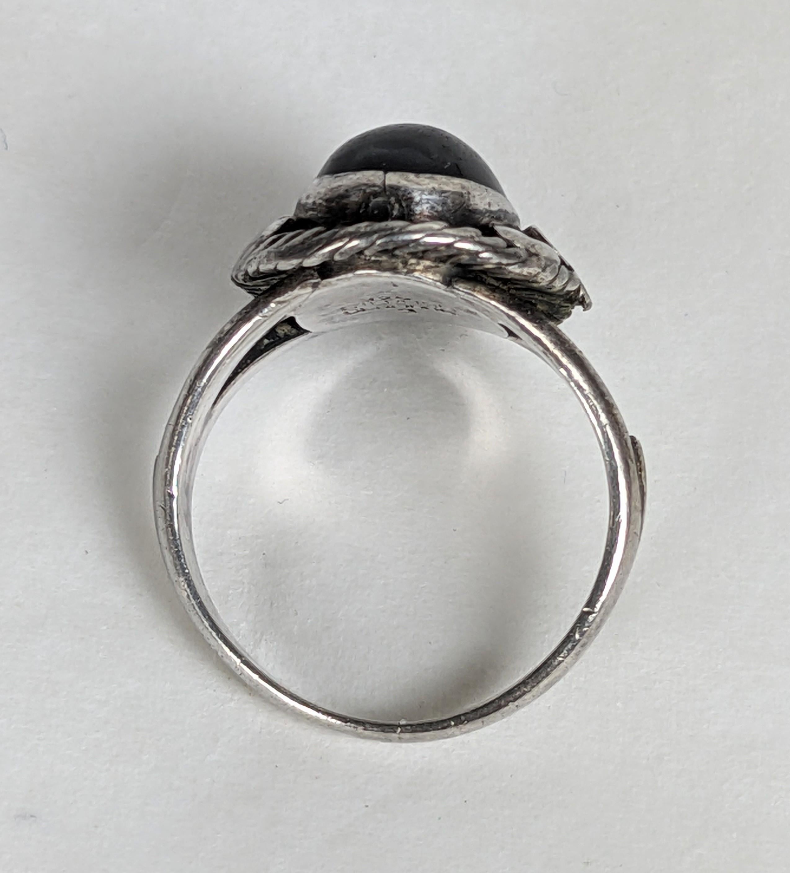 da uomo o donna Early Georg Jensen Onyx Cabochon Ring, Moonlight Blossom, No.1 in vendita