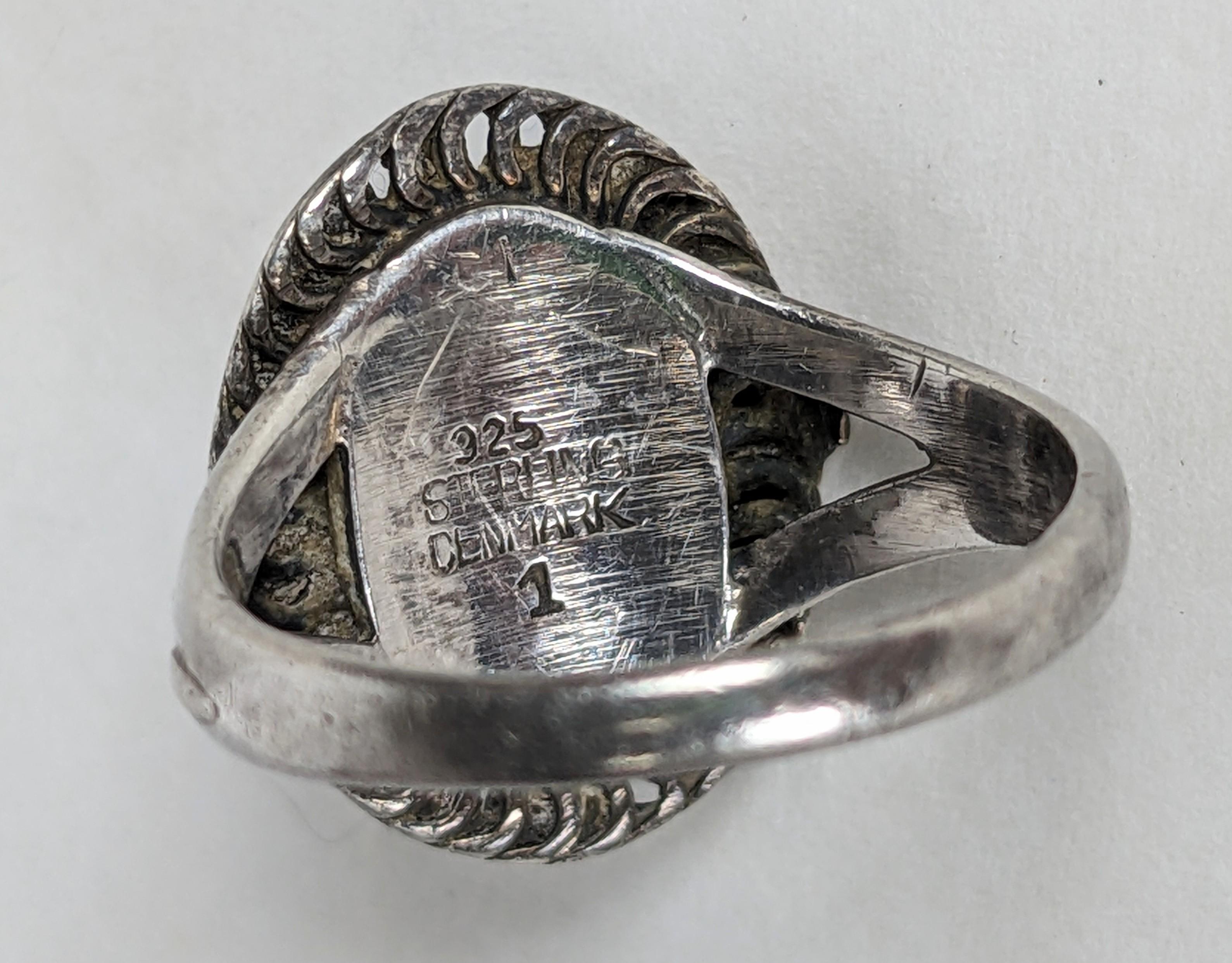 Early Georg Jensen Onyx Cabochon Ring, Moonlight Blossom, No.1 in vendita 1