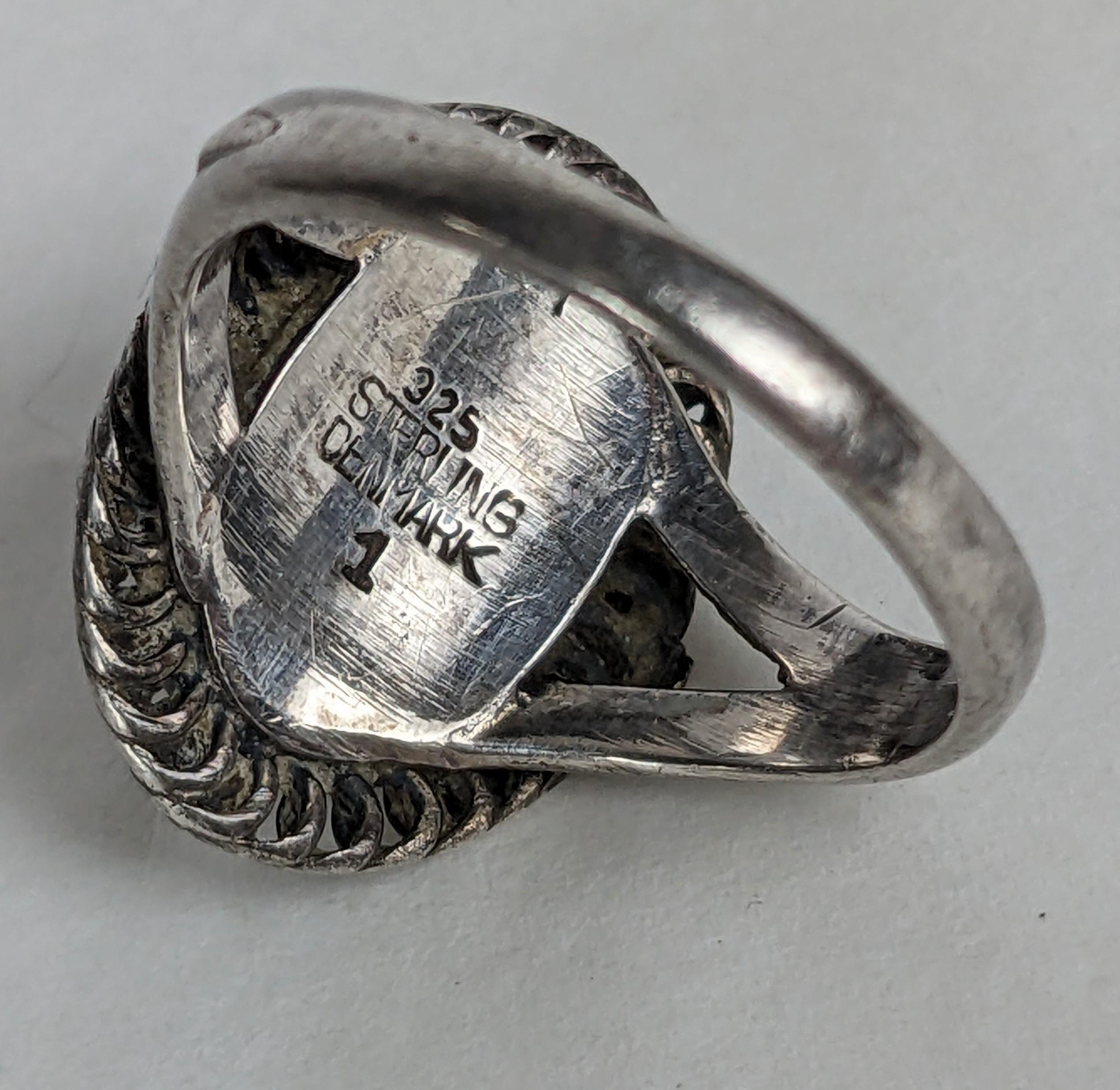 Early Georg Jensen Onyx Cabochon Ring, Moonlight Blossom, No.1 in vendita 2