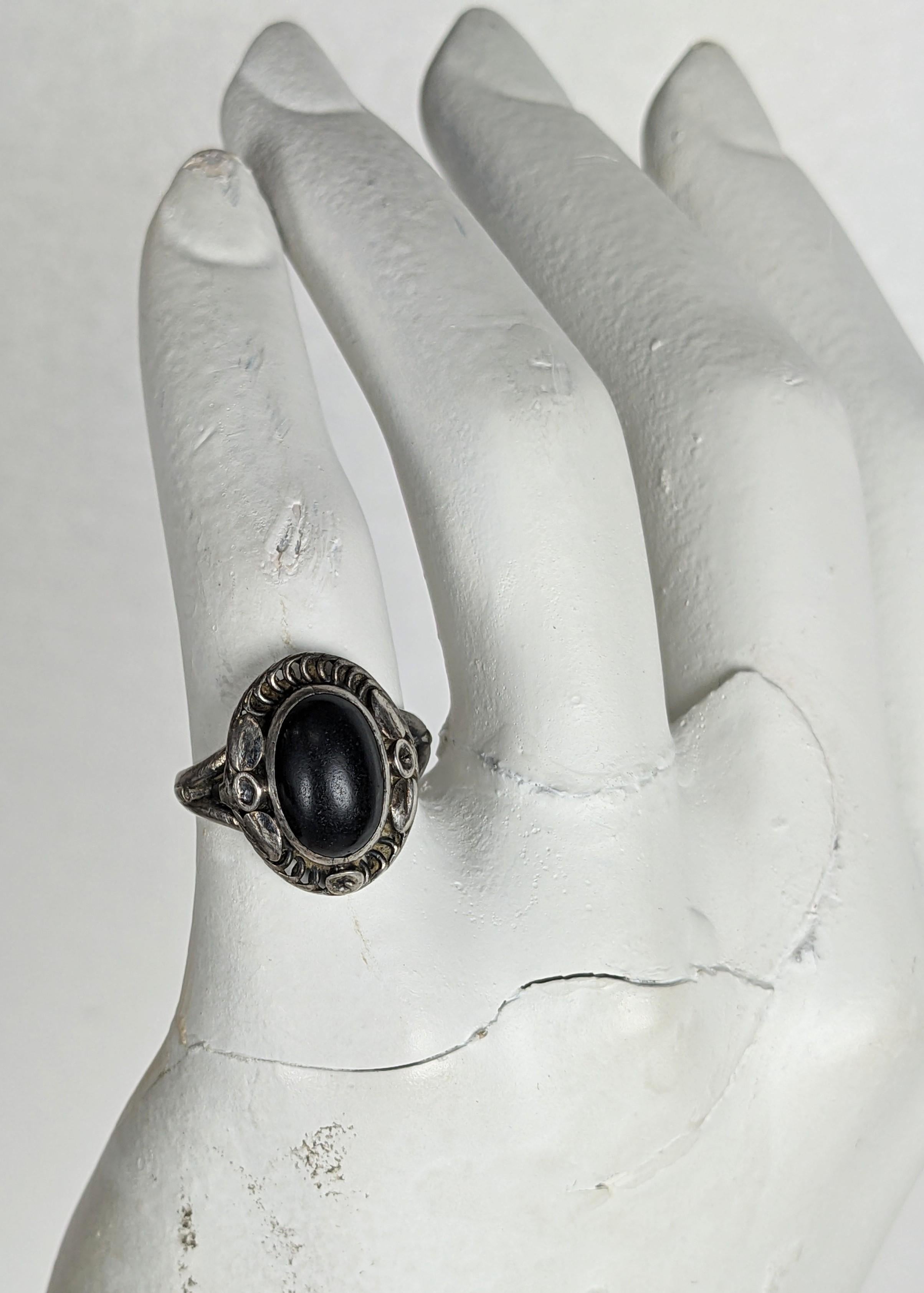 Early Georg Jensen Onyx Cabochon Ring, Moonlight Blossom, No.1 in vendita 3