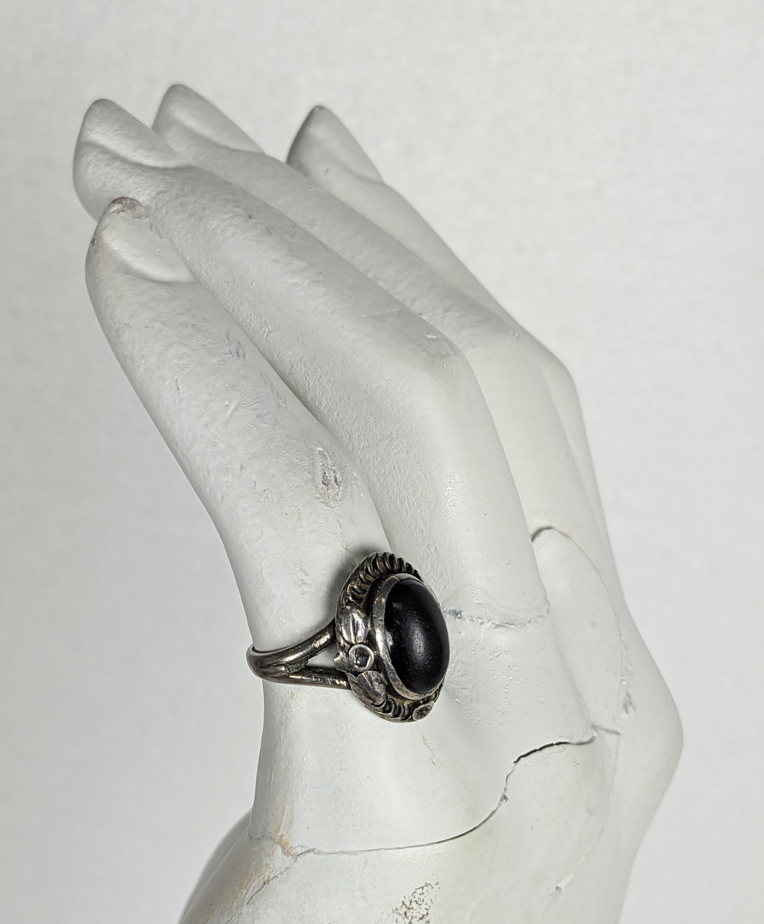 Early Georg Jensen Onyx Cabochon Ring, Moonlight Blossom, No.1 in vendita 4