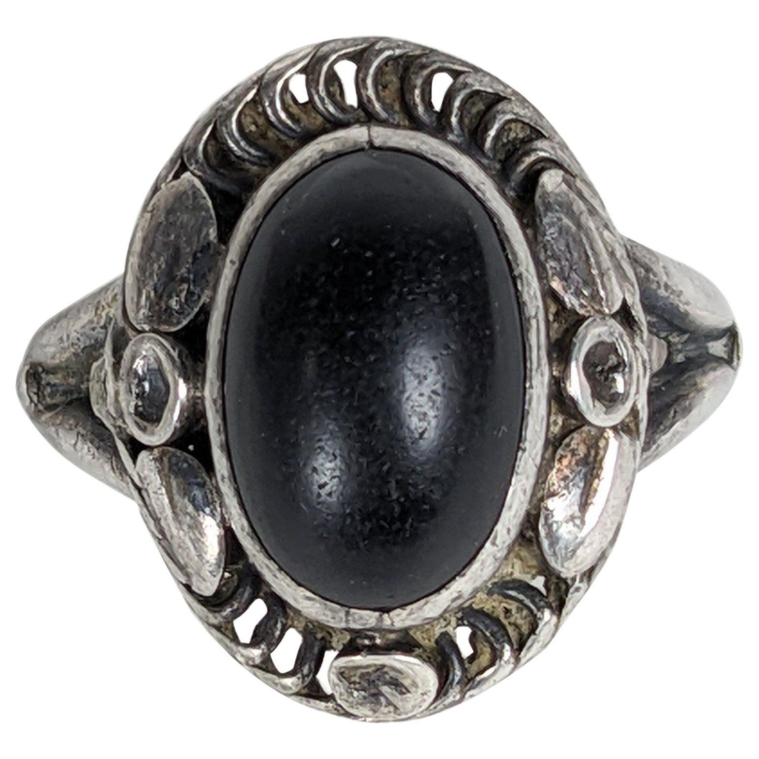 Early Georg Jensen Onyx Cabochon Ring, Moonlight Blossom, No.1 in vendita