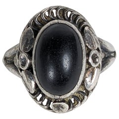 Early Georg Jensen Onyx Cabochon Ring, Moonlight Blossom, No.1