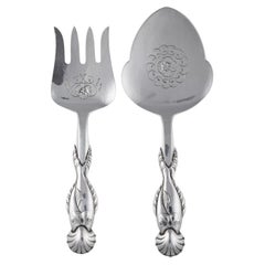 Frühes Georg Jensen Silber Ornamental Fisch-Servierbesteck-Set 55