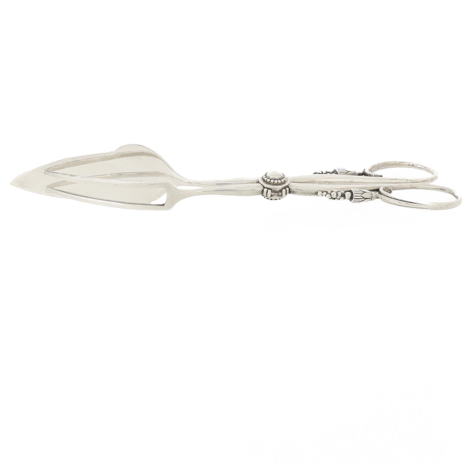 Art Deco Early Georg Jensen Sterling Silver Ornamental Sandwich Tongs No. 30 For Sale