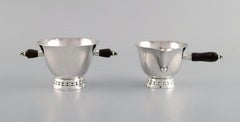 Early Georg Jensen Sugar or Cream Set in Sterling Silver with Handles in Ebony