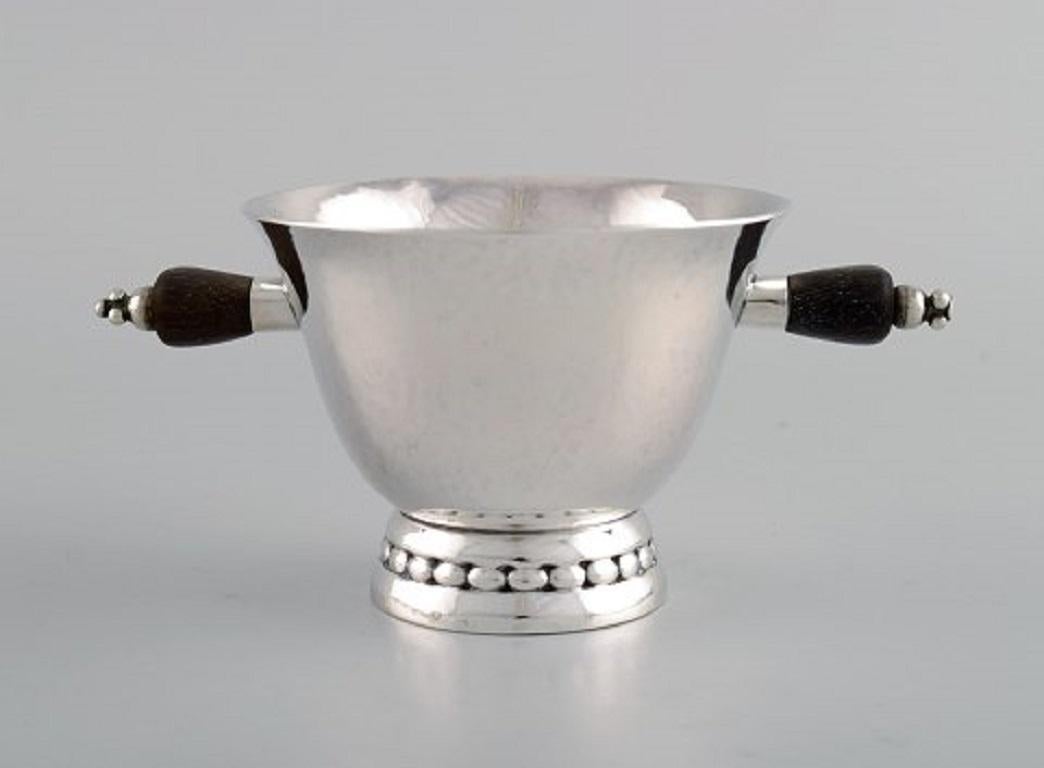 Art Deco Early Georg Jensen Sugar or Cream Set in Sterling Silver with Handles in Ebony For Sale