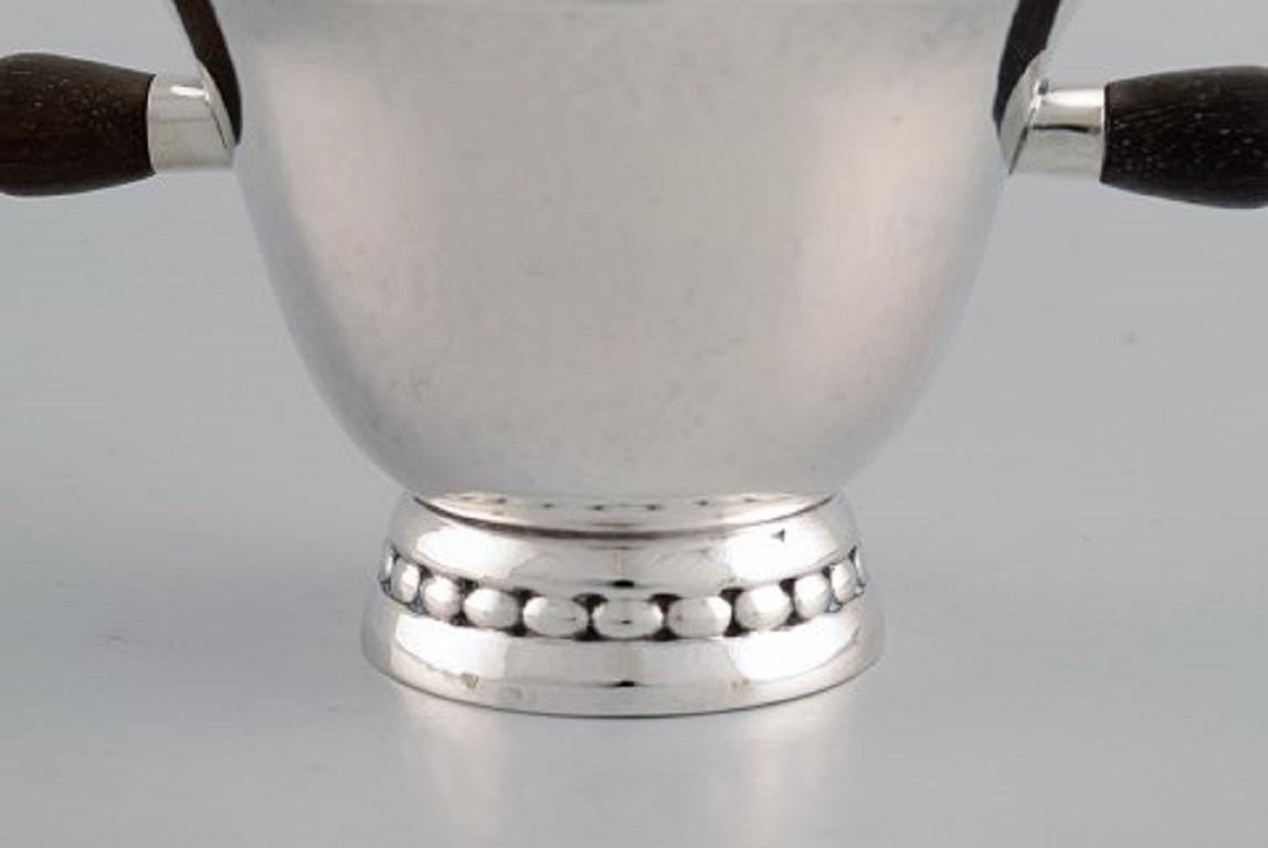 Glazed Early Georg Jensen Sugar or Cream Set in Sterling Silver with Handles in Ebony For Sale