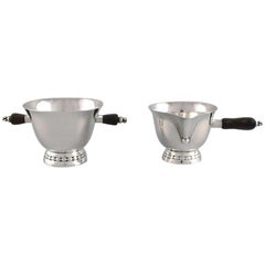Early Georg Jensen Sugar or Cream Set in Sterling Silver with Handles in Ebony