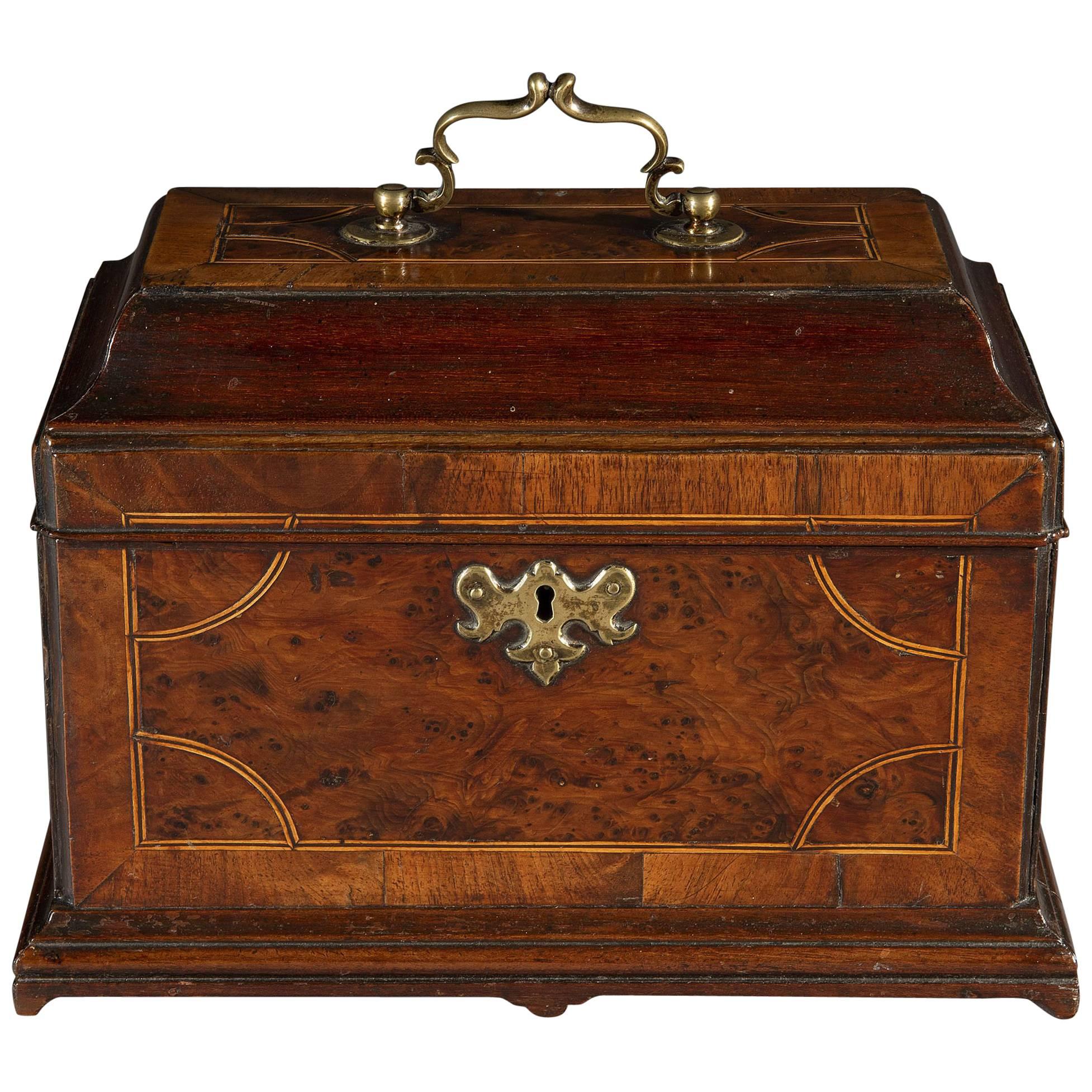 Early George II Period Early 18th Century Walnut Inlaid Tea Chest
