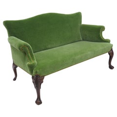 Early George II Settee, circa 1730s, in Moss Green Mohair Velvet