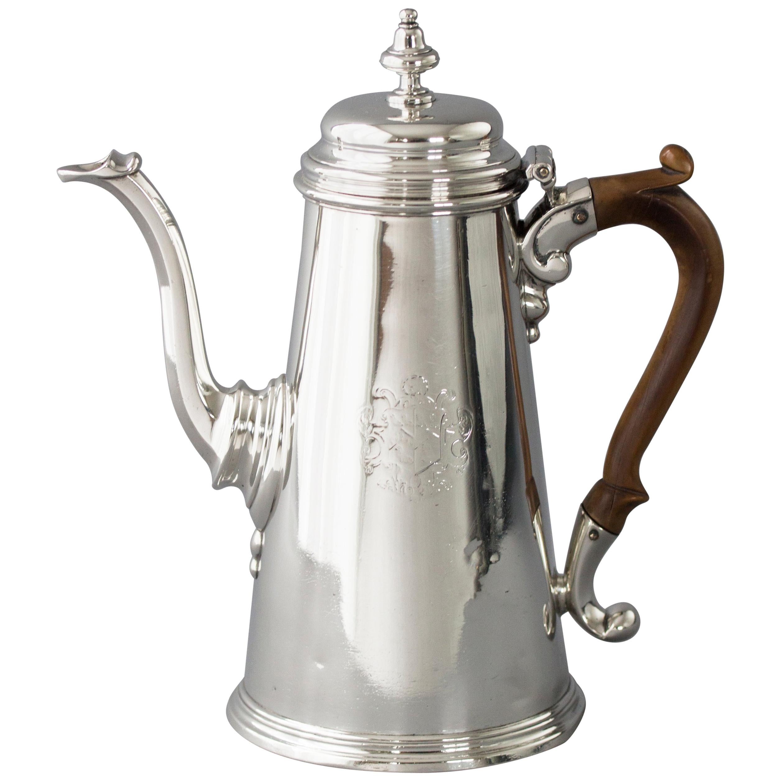 Early George II Silver Coffee Pot, London 1729 by Edward Vincent