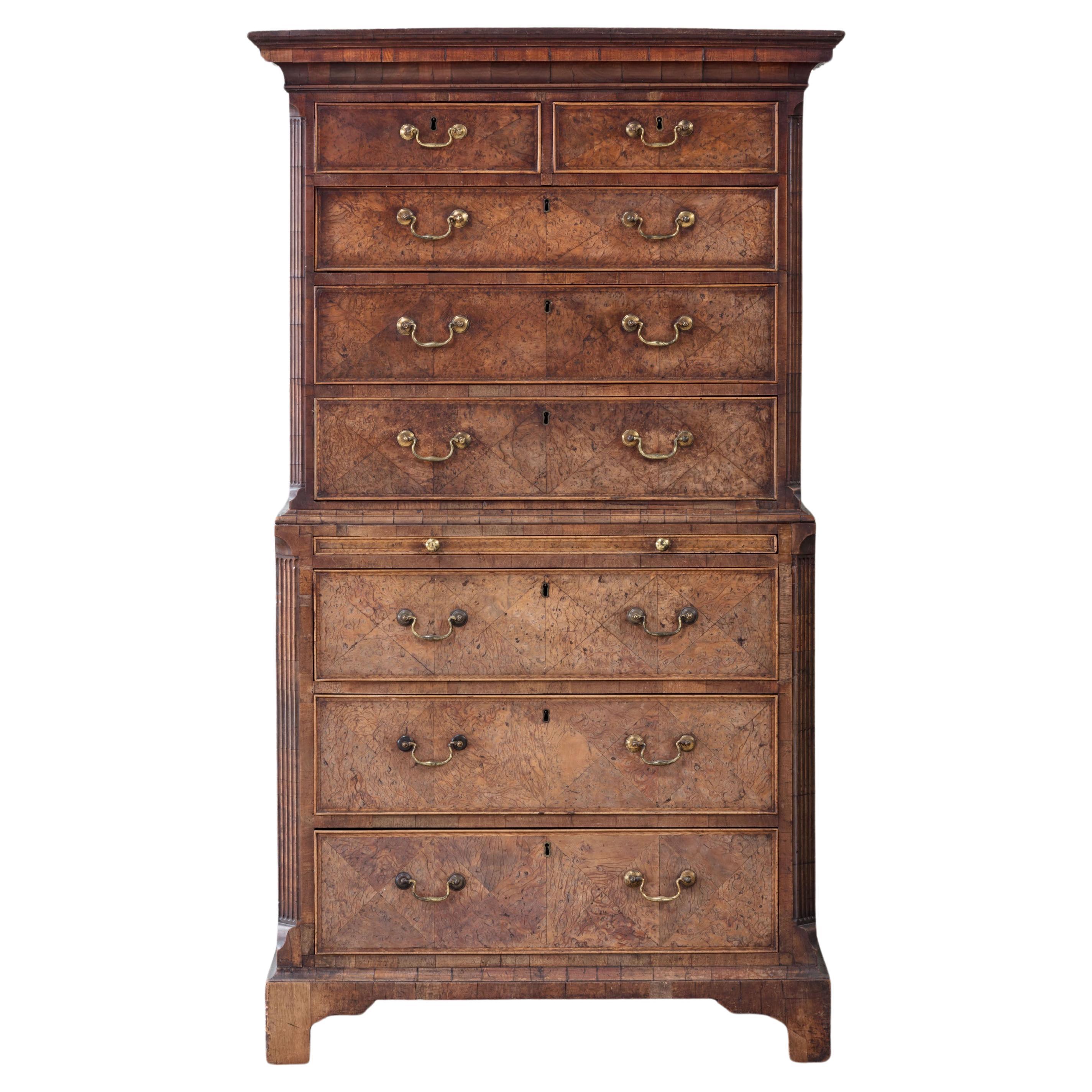 Early George III Burr Yew Chest on Chest