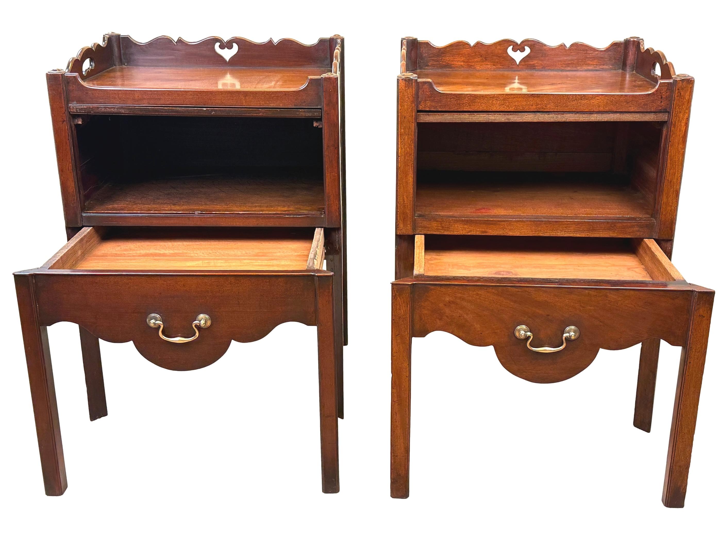 A Superb Quality, Very Attractive, And Extremely Well Matched, Pair Of Mid 18th Century, Early George III Period Mahogany Bedside Night Tables, Or Tray Top Commodes, Retaining Superb Rich Colour And Patina Throughout, The Elegantly Carved And Well