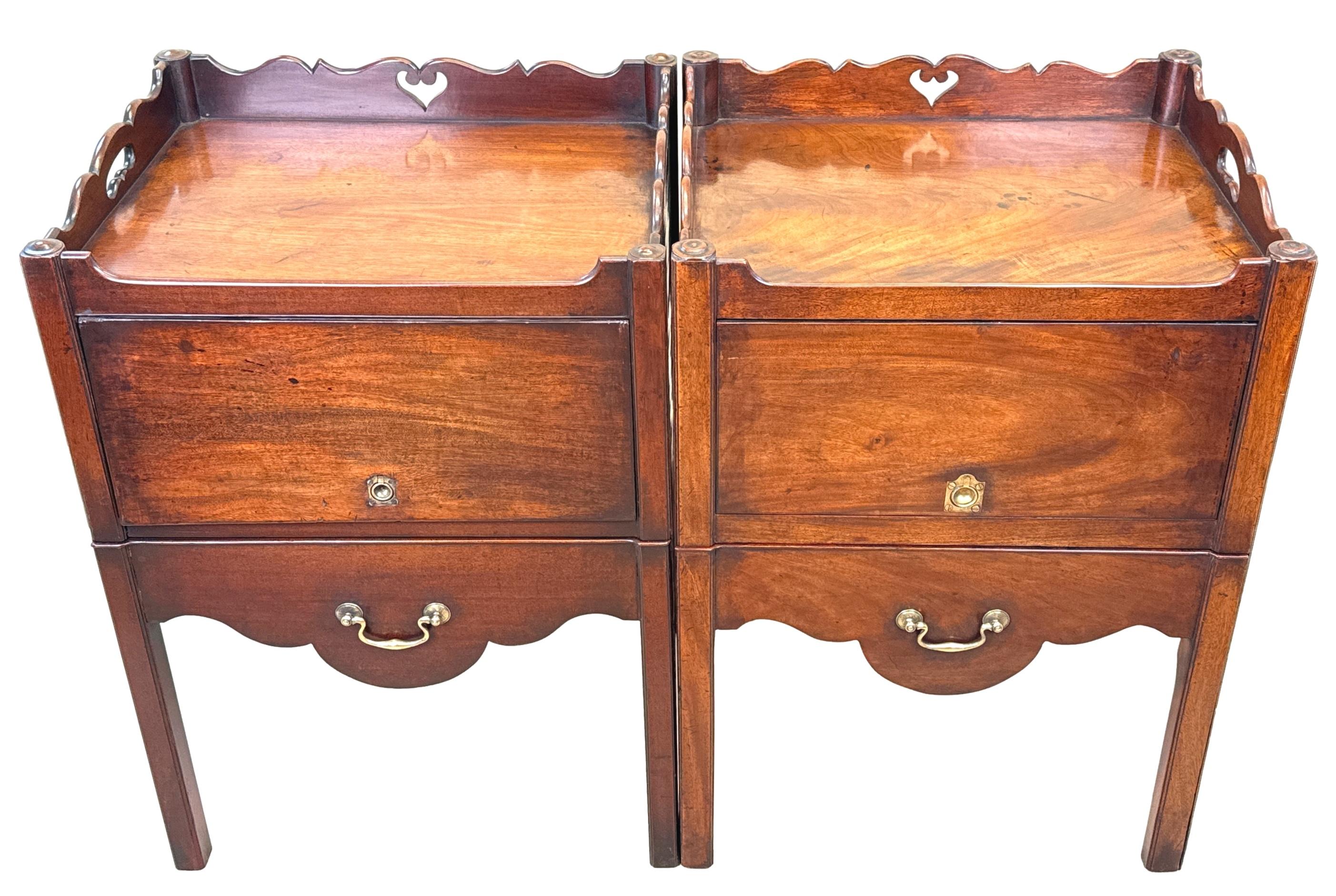 18th Century Early George III Pair Of Mahogany Bedside Night Tables