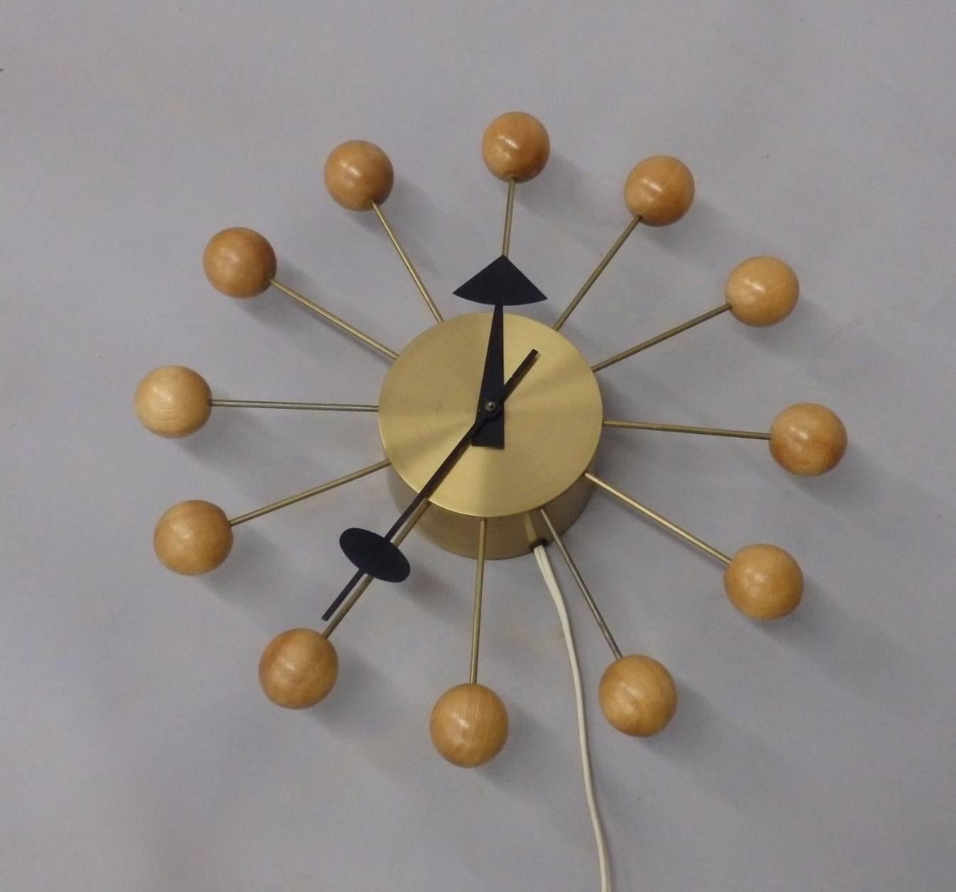 Mid-Century Modern Early George Nelson Associates Howard Miller Blonde Ball Clock