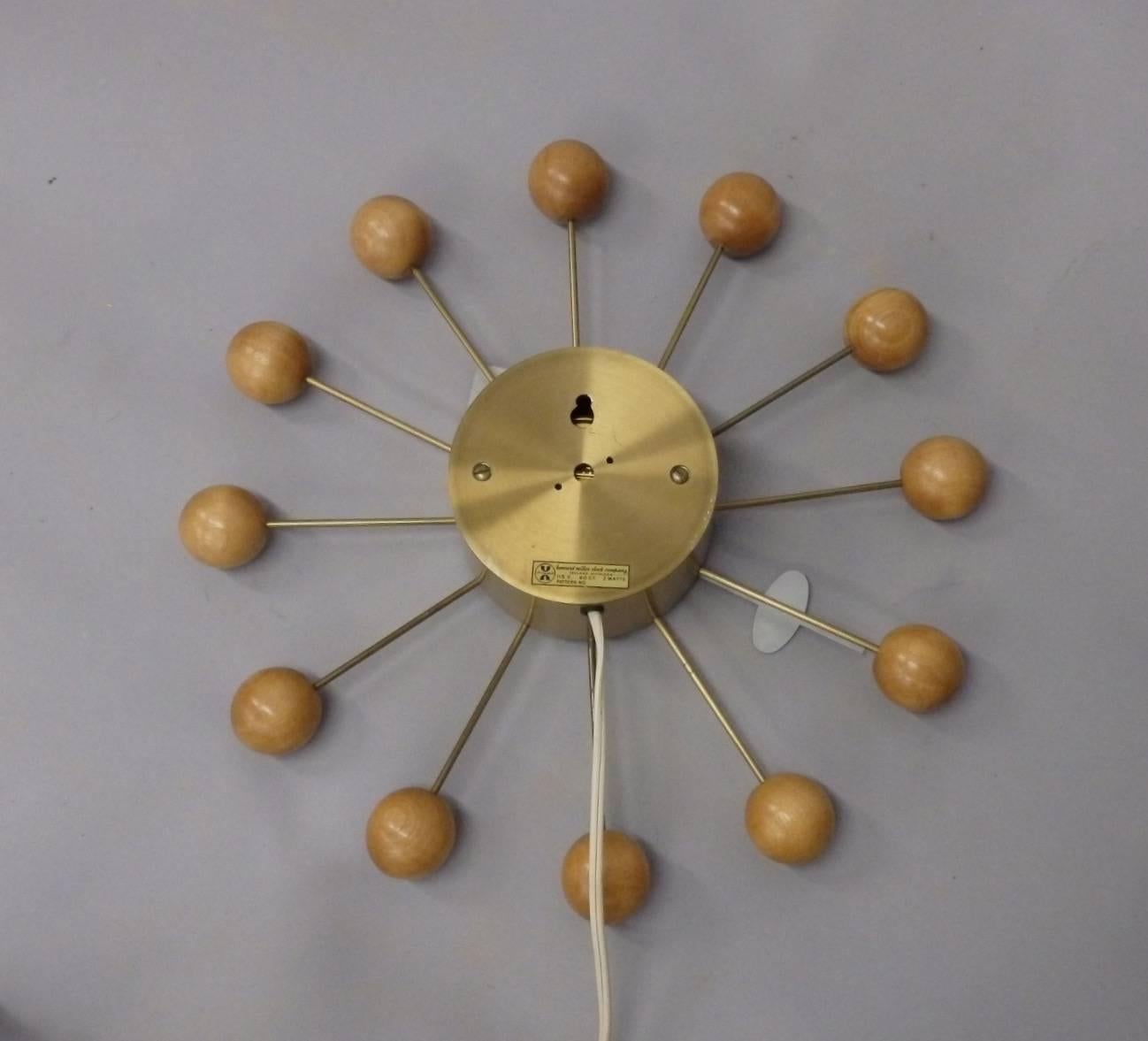 Early George Nelson Associates Howard Miller Blonde Ball Clock In Excellent Condition In Ferndale, MI