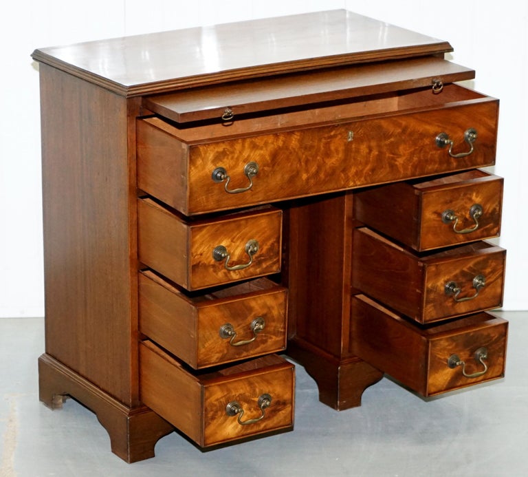 Early 1800s Flamed Mahogany Knee Hole Desk Pull Out Writing