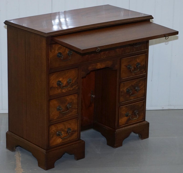 Early 1800s Flamed Mahogany Knee Hole Desk Pull Out Writing