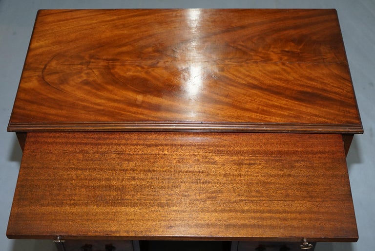 Early 1800s Flamed Mahogany Knee Hole Desk Pull Out Writing