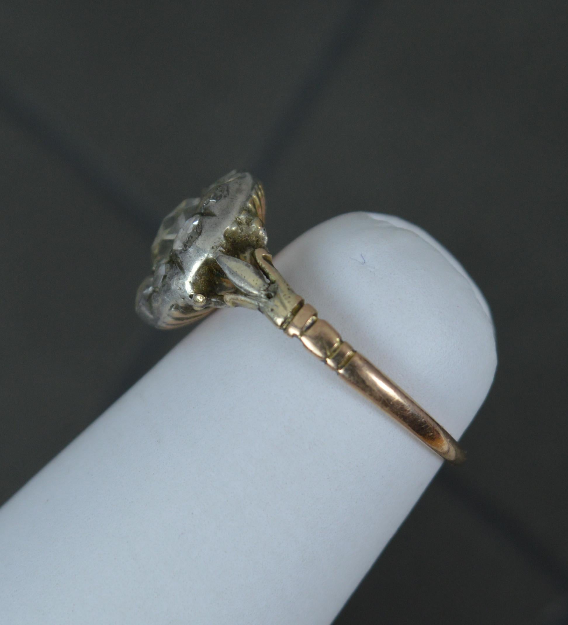 Early Georgian Foiled Rose Cut Diamond and 15ct Gold Cluster Ring For Sale 5