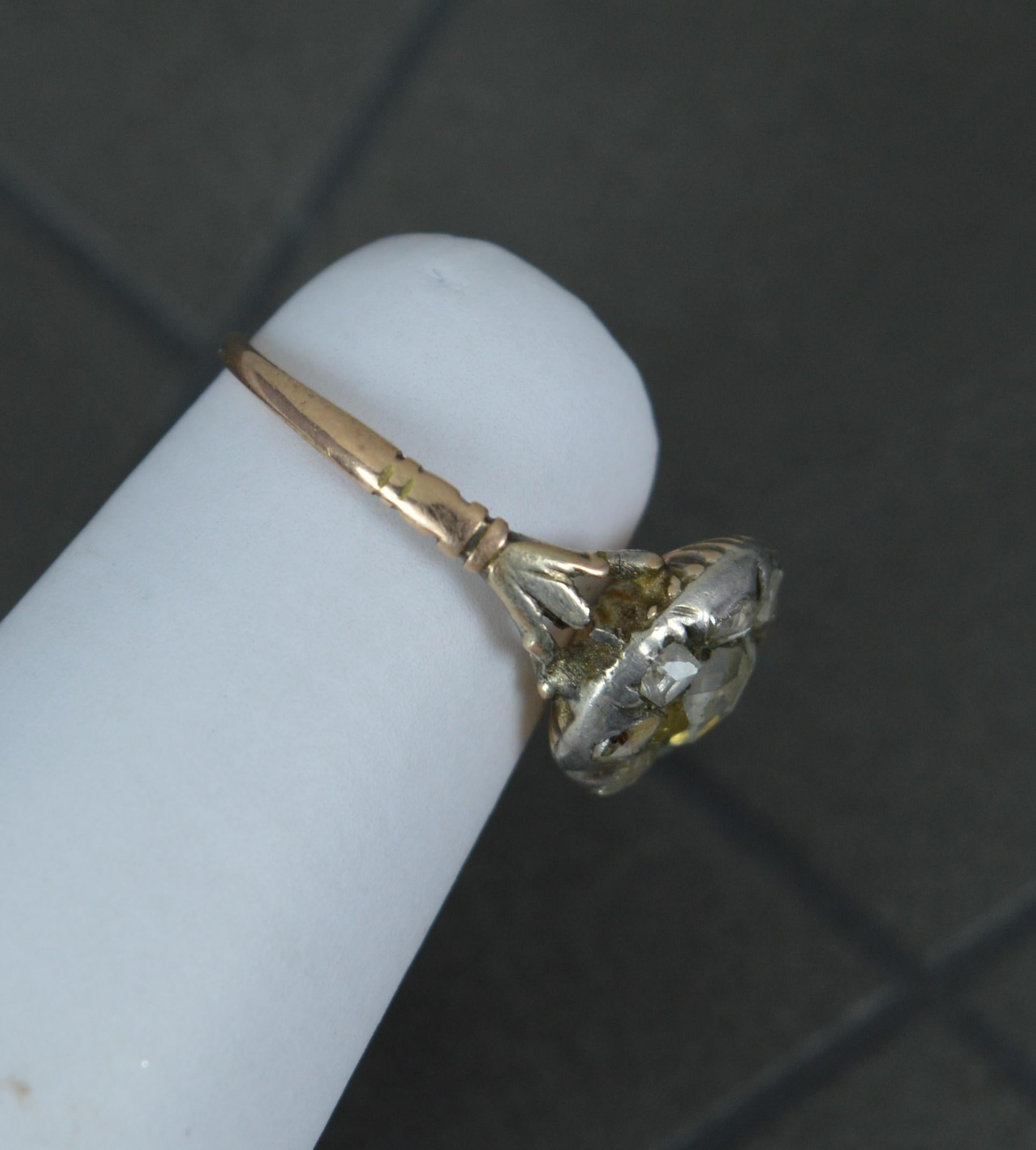 Early Georgian Foiled Rose Cut Diamond and 15ct Gold Cluster Ring For Sale 7
