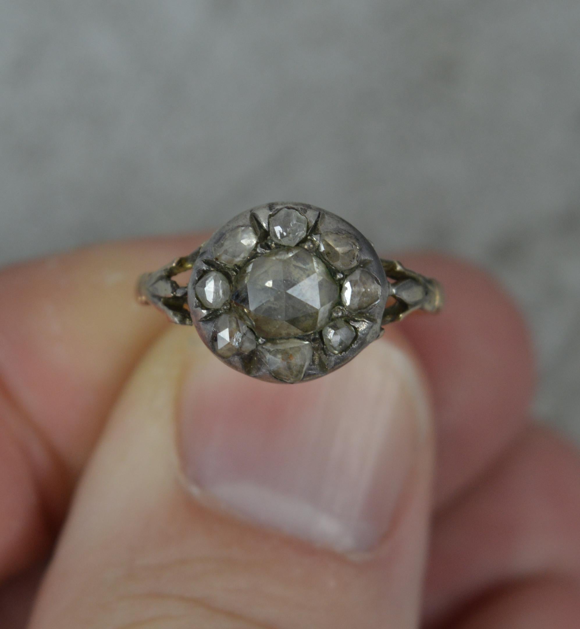 Early Georgian Foiled Rose Cut Diamond and 15ct Gold Cluster Ring For Sale 1