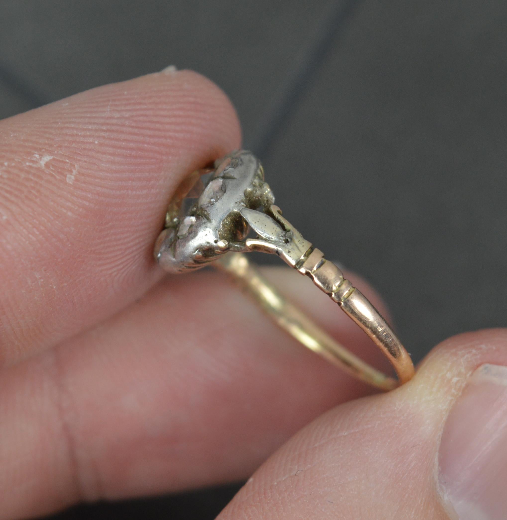 Early Georgian Foiled Rose Cut Diamond and 15ct Gold Cluster Ring For Sale 3