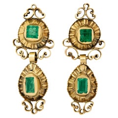 Early Georgian Iberian 18kt Emerald Scrolling Dangle Earrings