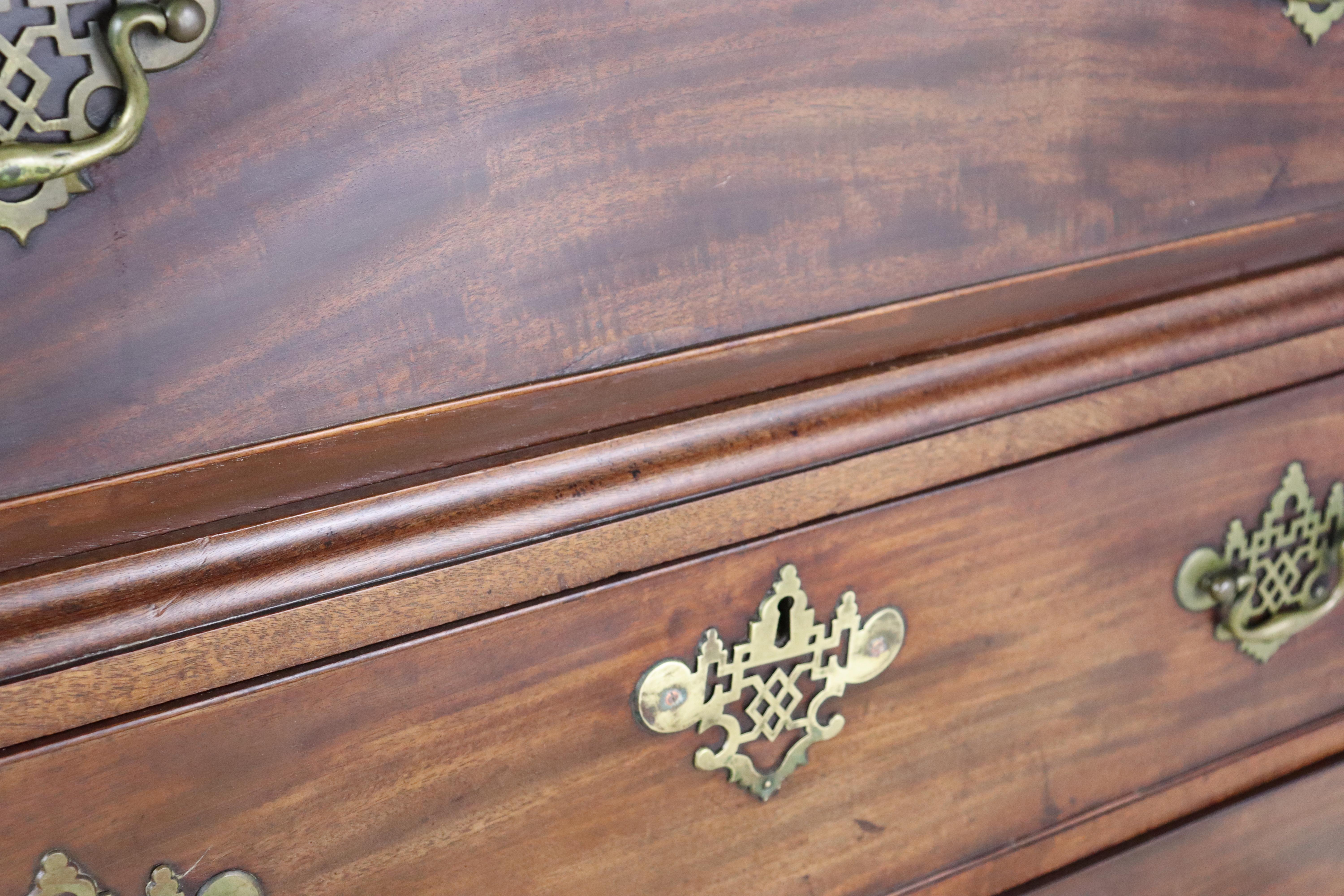 Early Georgian Mahogany Chest on Chest with Original Fretted Brass Hardware For Sale 5