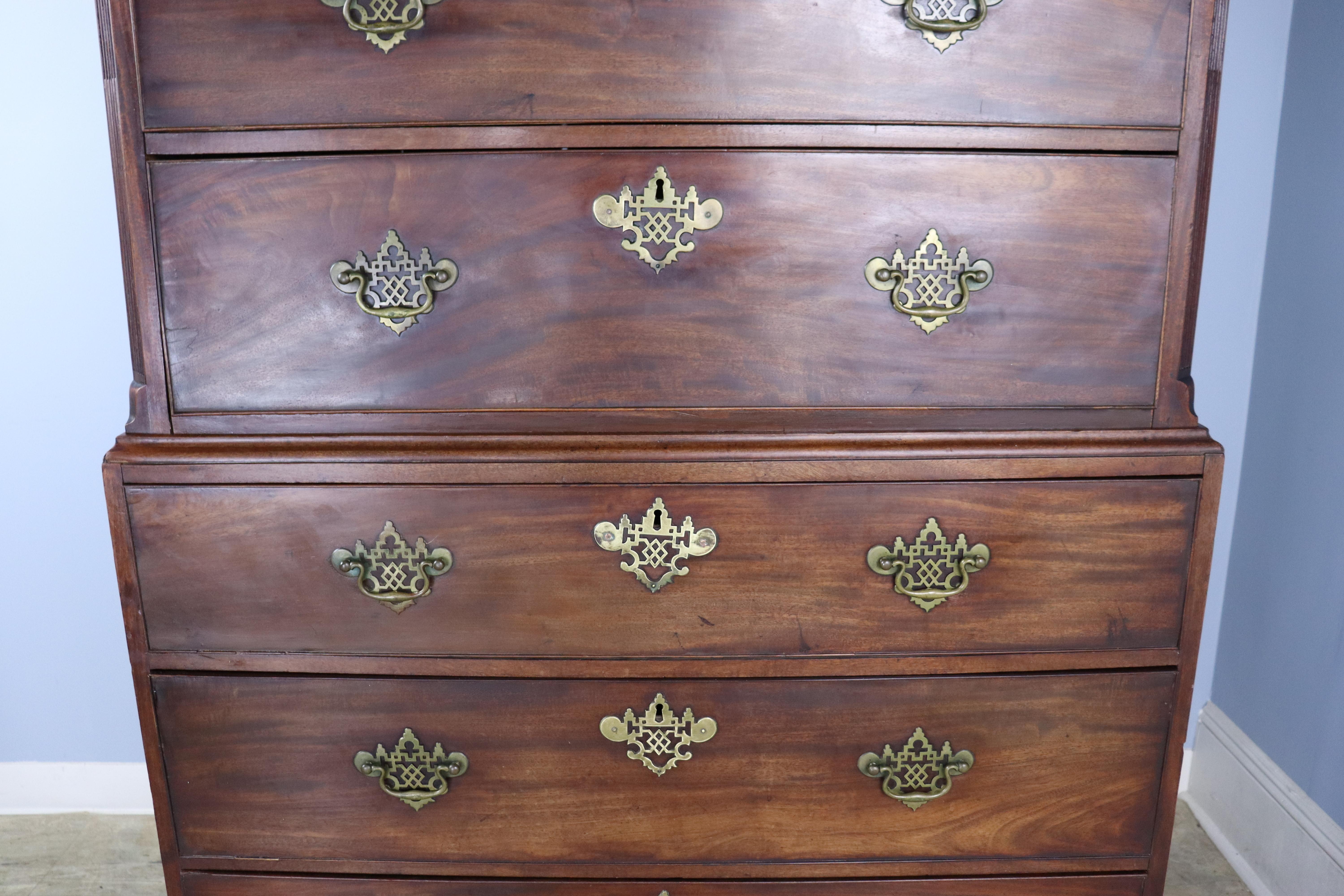 Early Georgian Mahogany Chest on Chest with Original Fretted Brass Hardware For Sale 3