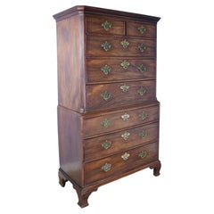 Early Georgian Mahogany Chest on Chest with Original Fretted Brass Hardware