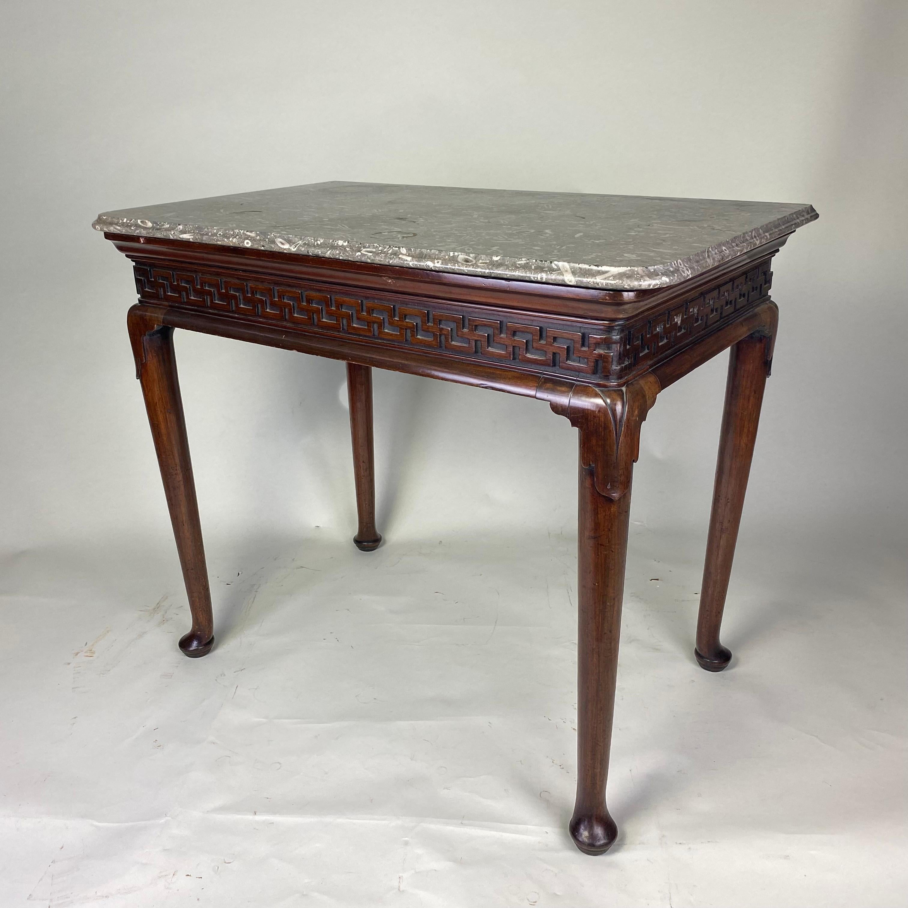 English Early Georgian mahogany marble top Hall or Side Table For Sale