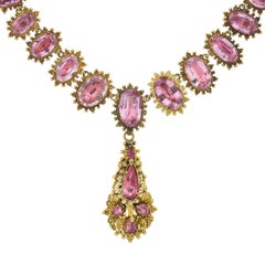 Early Georgian Pink Topaz Necklace and Earring Demi-Parure Set